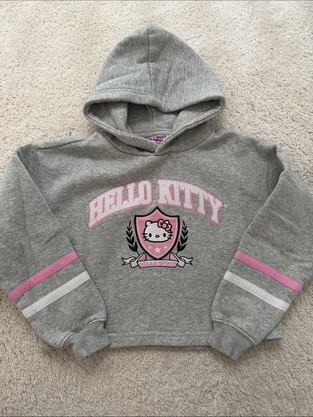 Hello Kitty Gray & Pink Cropped Hooded Sweatshirt for Kids